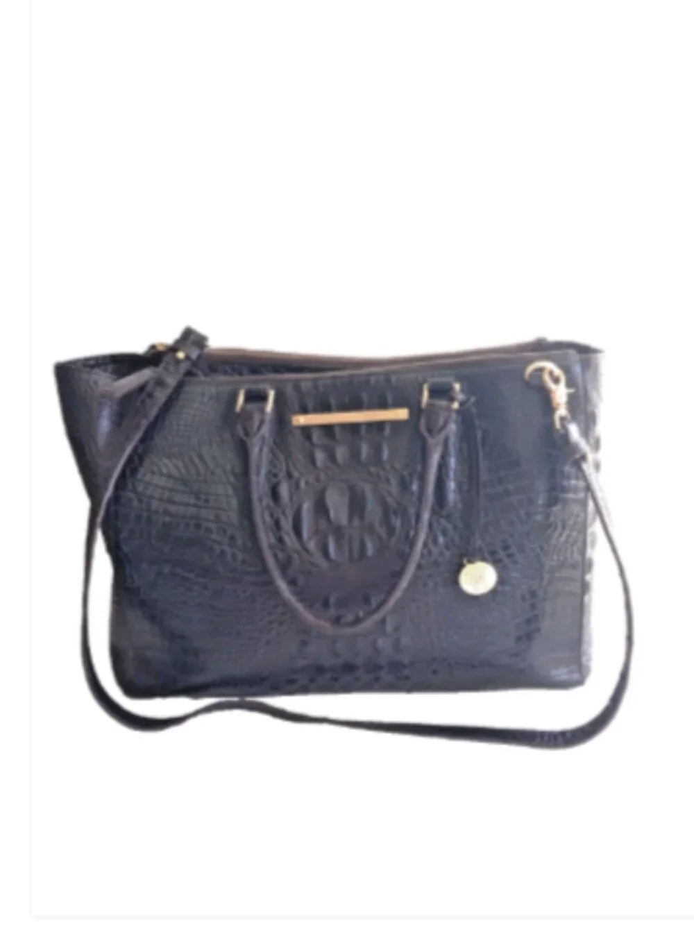 Brahmin Espresso Melbourne Croc Embossed Leather Satchel Shoulder Bag